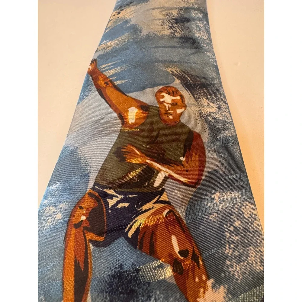 Vintage Florence & K Inc‎ Silk Surfing Necktie Blue Ocean Surfer Tie Made in USA